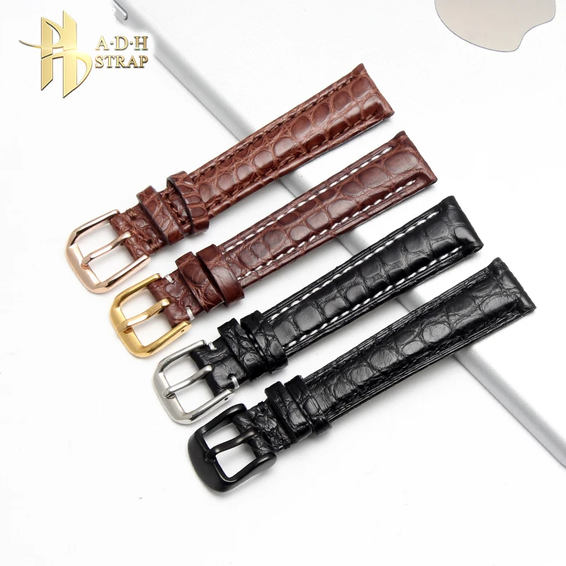 Genuine Alligator Watchband Small Leather Watch Band Accessories For Longines L4 Women\'s Strap 12 13 14 15 16mm Pin Buckle Style