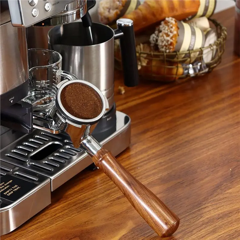 AS60-Bottomless 54Mm Portafilter For Ninja Luxe Café Premier ES601& Pro ES701 Featuring Wooden Handle And Puck Screen, Filter