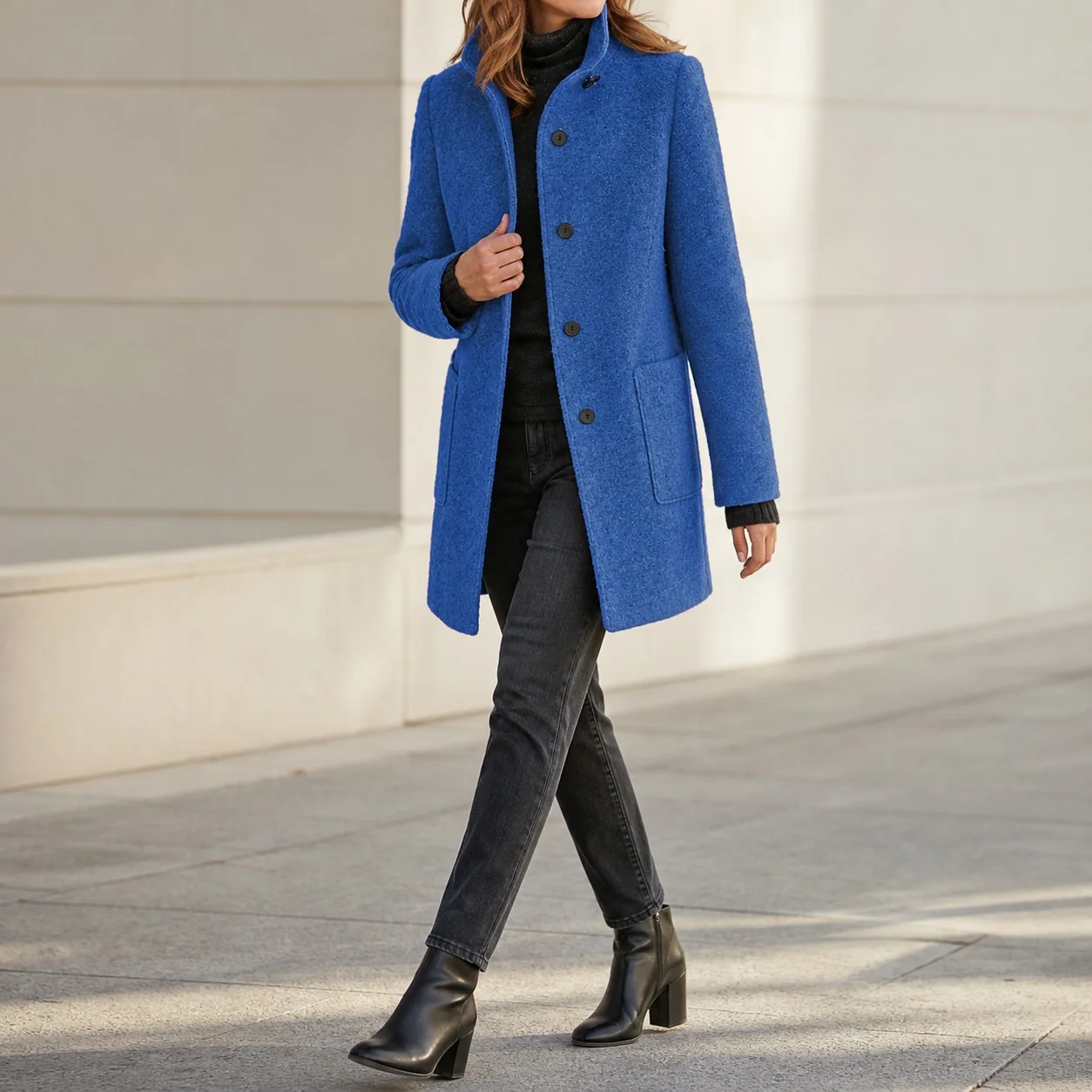 Women's Autumn Spring Demi-Season Retro Stand Collar Slim Fit Medium Weight Single Breasted Solid Color Long Sleeve Casual Coat
