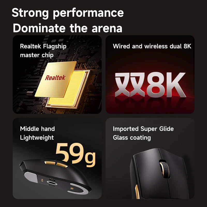 MCHOSE K7 Ultra Gaming Mouse Beast Mod 8kHz Polling Rate RGB Charging Base 2 in 1 Dongle Ice Coating PAW3950 Optical Switch