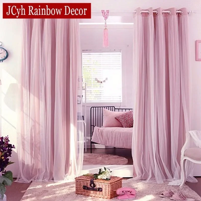 Korean Style Blackout Curtains, Voile Curtains for Living Room and Bedroom, Double Layers Curtain for Windows, Drapes Panels