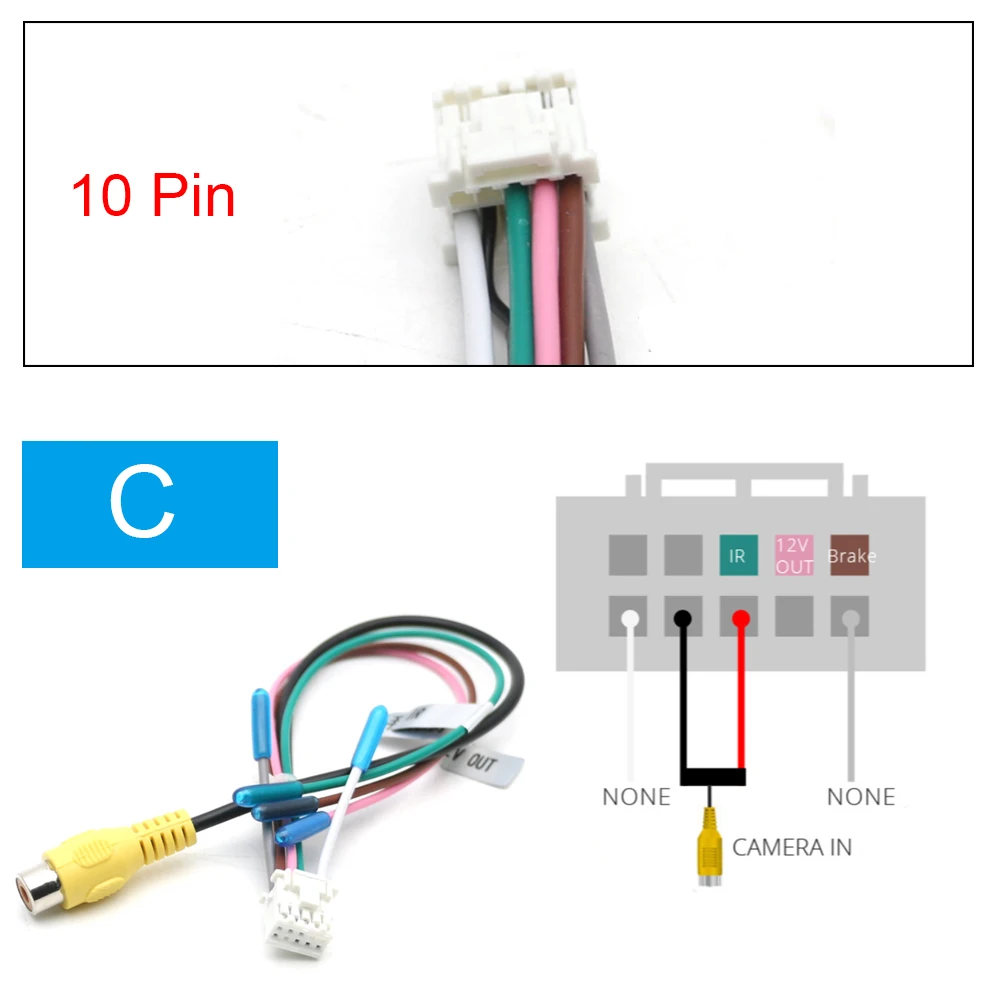 Universal 10 Pin Car Radio RCA Rear View Camera Video Input Wifi Cable Adapter Wiring Connector Android Multimedia DVD