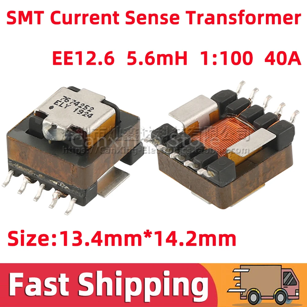

2PCS SMD SMT Current Sense Transformer EE12.6 Precision 40A High Current sensor transformer Turns Ratio 1:100 5.6mH 7674252