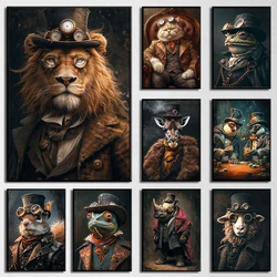 Cool Steampunk Animals Portrait Canvas Print Posters Pictures Retro Animal Wall Art Painting Mural for Living Room Home Decor