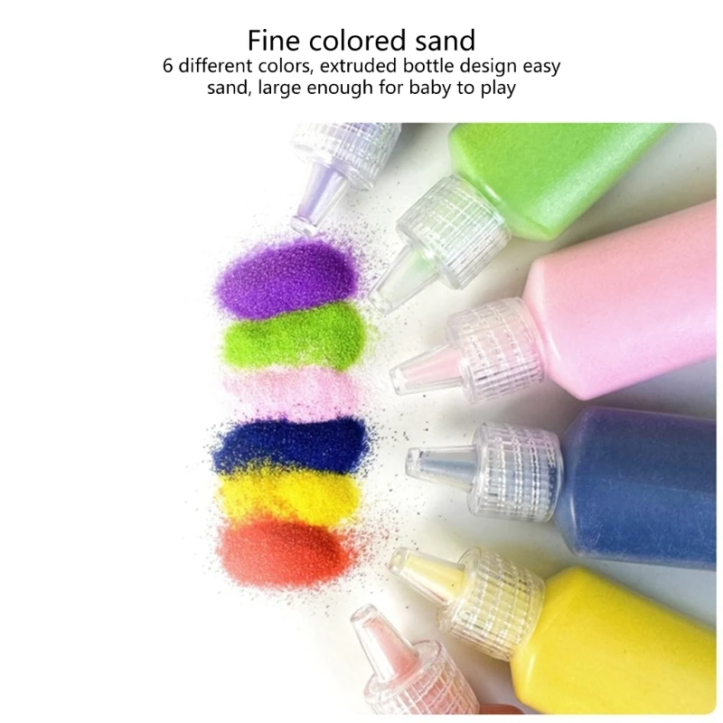 Complete Sand Painting Tool with 12 Sand Paintings Cards, 6 Bottles of Sand for Kids Creating Colored Sand Art Drawing