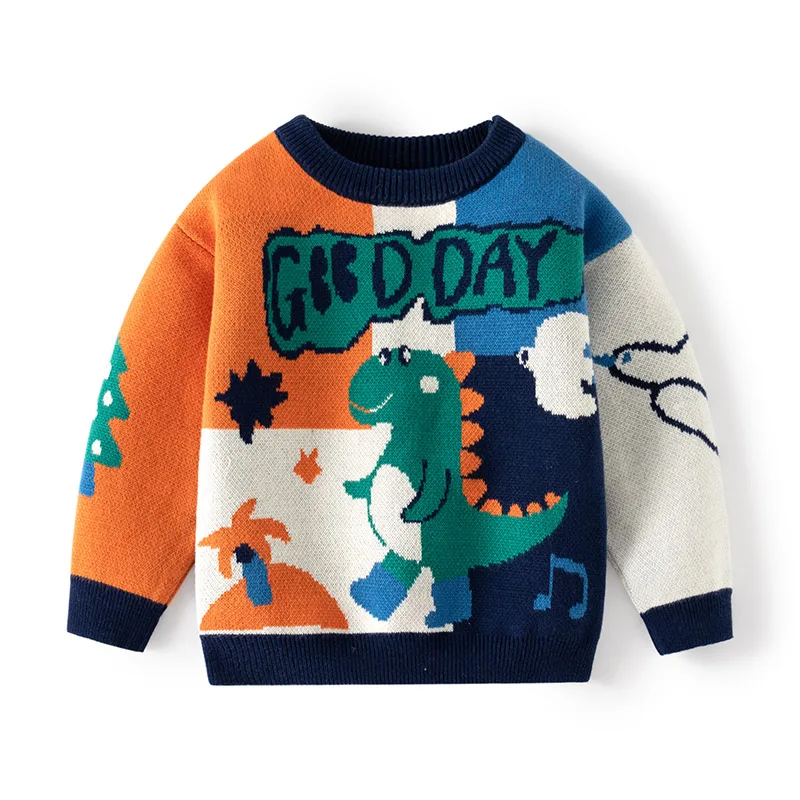 

Cute Cartoon Dinosaur Toddler Baby Boys Knitted Sweater Kids Pullovers Long Sleeve Warm Top Clothes