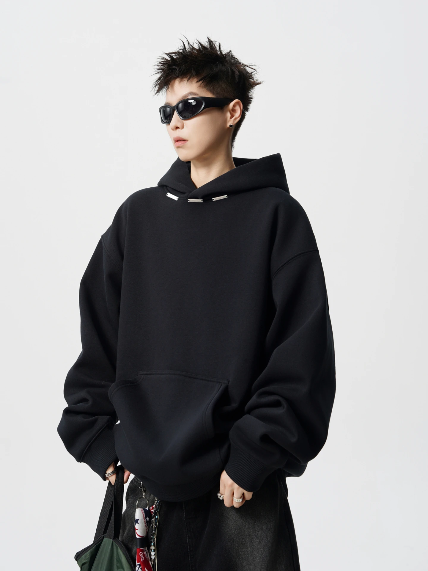 

American High Street Ruffian Handsome Metal Label Hooded Sweater Men's Trendy Brand Autumn Loose Casual Hoodie Jacket