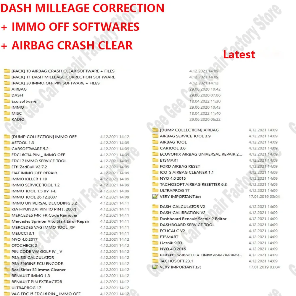 32GB Package DASH MILLEAGE CORRECTION Car Maintenance Tool obd2 scanner Software+AIRBAG CRASH CLEAR+IMMO OFF+DASH+IMMO SOFTWARES