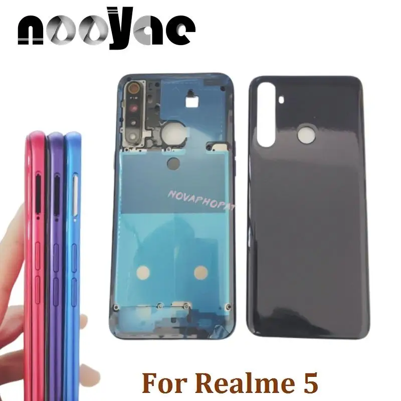 LCD Faceplate Frame Middle Bezel For Oppo Realme 5 RMX1911 Battery Cover Back Rear Door Housing Camera Glass Lens Side Button