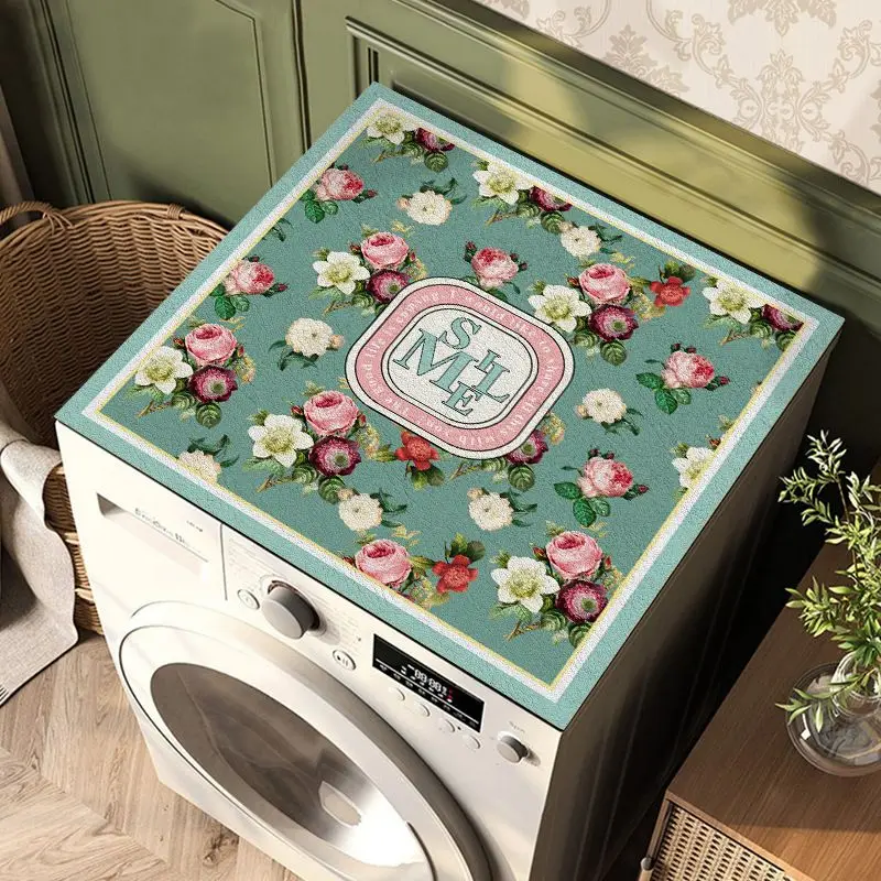 VIKAMA French Country Vintage Rose Floral Washing Machine Dust Pad Non Slip Water Absorb Balcony Cream Laundry Decor Mat