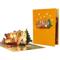 Music & Light Merry Christmas Card 3D Pop-Up Greeting Cards Postcards Gifts Greeting Card Invitations for Family Friends