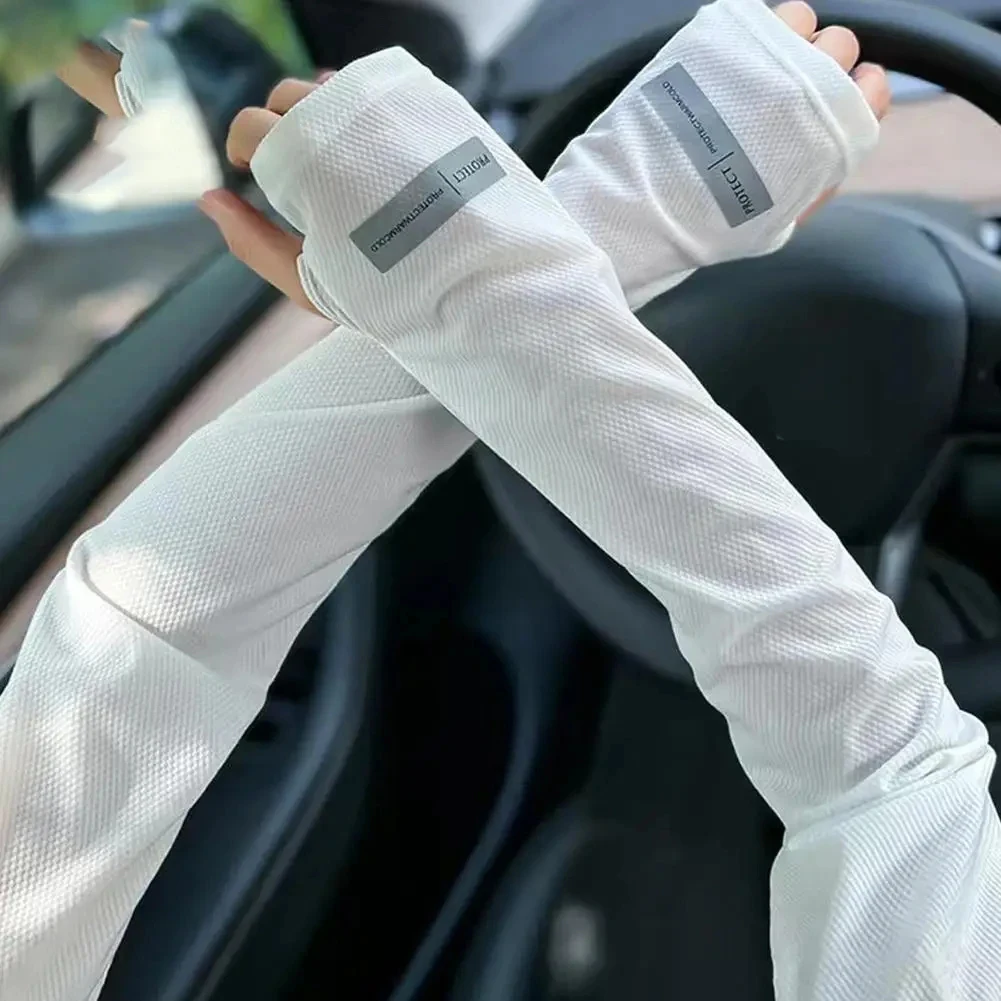 Unisex Sun-Protective Sleeves Breathable Arm Warmer Ice Silk For A Cool & Relaxed Feel Stretch Solid Color Oversleeve