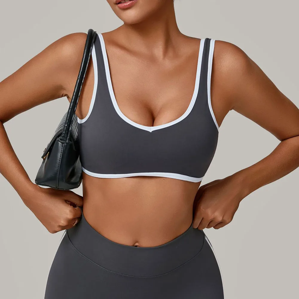 

Спортивный бюстгальтер с высокой поддержкой и цветовыми блоками для женщин, с широкими бретелями, бесшовный, быстросохнущий, для йоги, фитнеса и бега на открытом воздухе