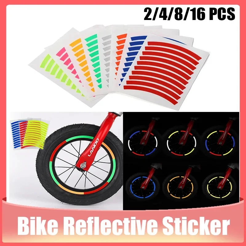 2/4/8/16Pcs Reflective Tire Sticker Safety Sticker Color Kids Balance Bike Reflective Sticker Wheel Decal Bike Accessories
