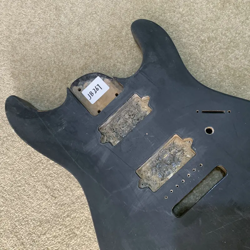 JB267  Unfinished ST Guitar Body 6 Screws Fixed with 2 Humbucker Pickups Black Color Damages Surface in Solid Wood