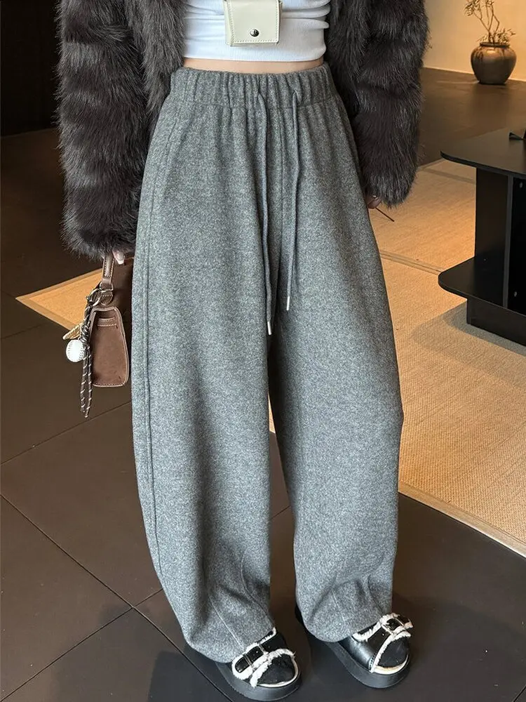 ey Fce اصطف السراويل واسعة الساق المرأة عارضة مستقيم الساق السراويل فضفاضة مريحة عالية الخصر مطاطا Waisand