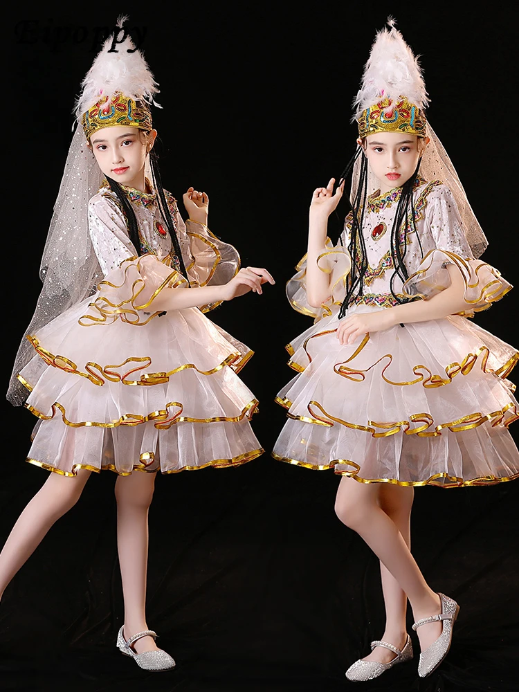 Xinjiang Dance Costume Children's Uighur Costume Girl Garga Kazak Ethnic Minority Dancing Dress Women