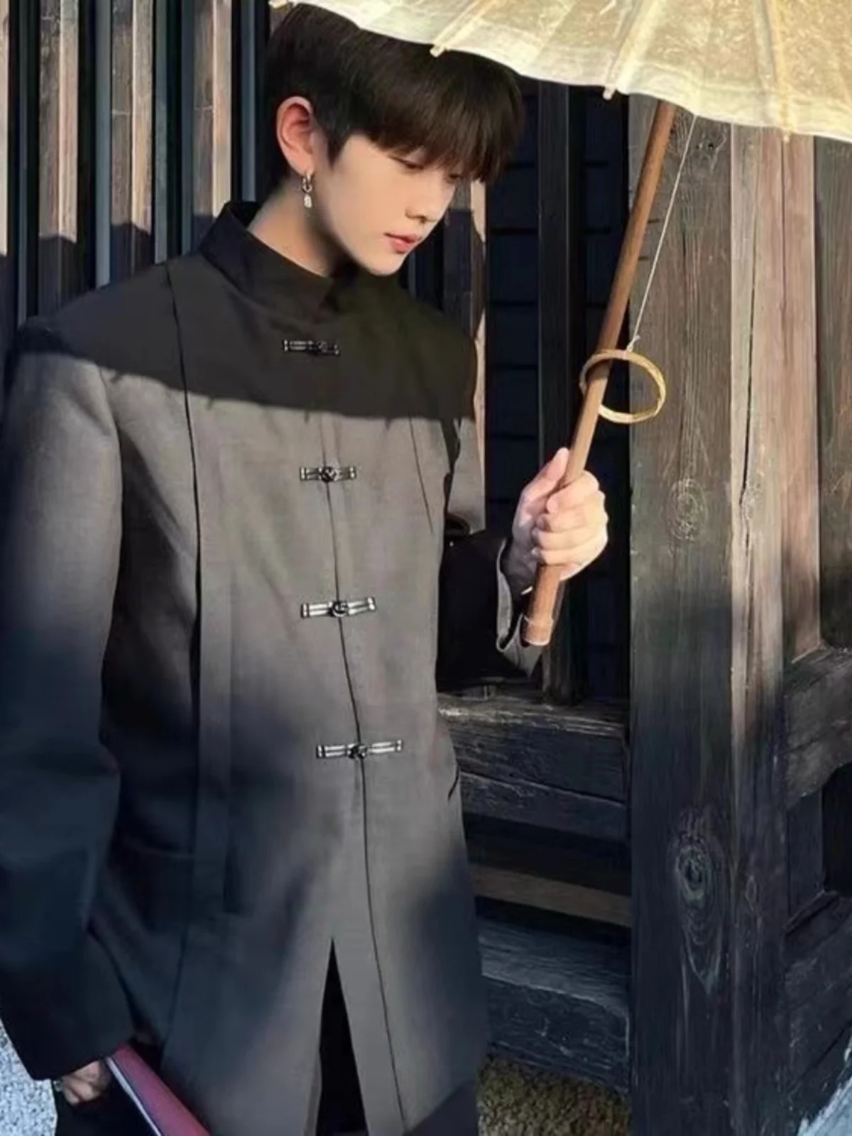 

New Chinese Style Stand Collar Men's Suit Casual Black Top Set Spring Autumn High Fashion Sensation Long Sleeve Loose Fit