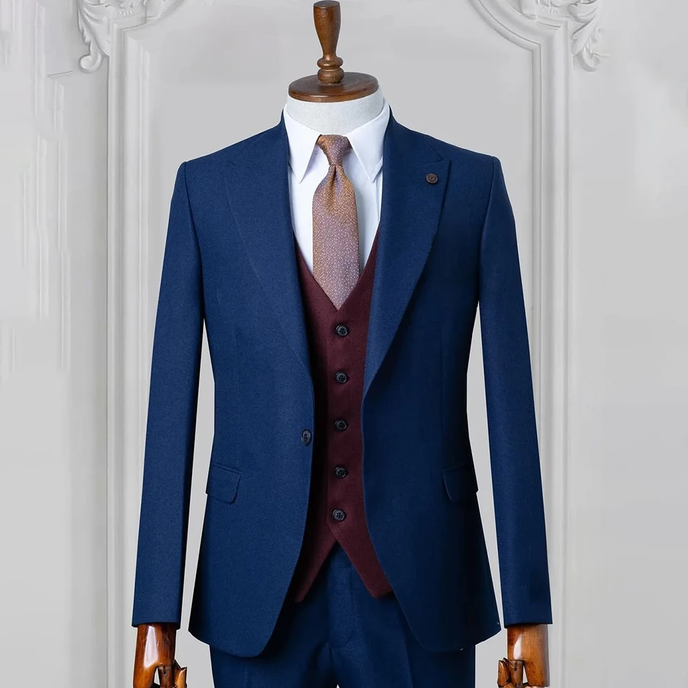 

Luxury Business Men's Suits 3 Piece Jacket Pants Vest Elegant One-Button Peak Lapel Slim Fit Male Clothing Customzied Outfits