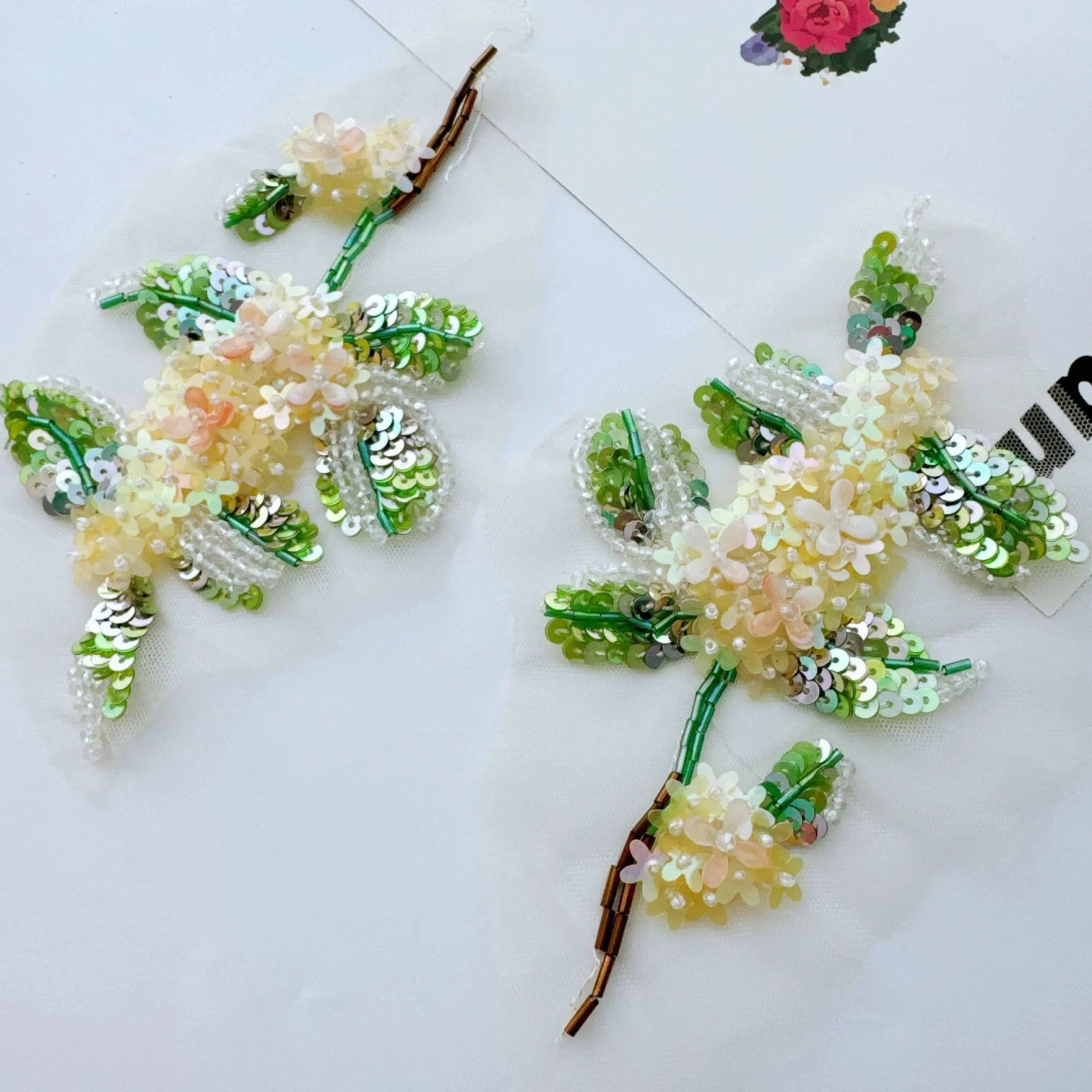 1pcs Color collision flower branch bead tube sequin embroidery patch,DIY Cheongsam Performance Clothing parches de ropa
