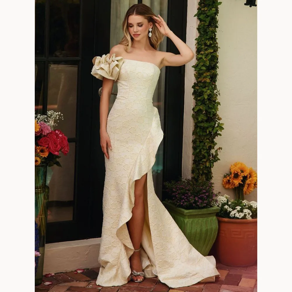 

Elegant Dresses Customized Sexy Floral Satin High Slit Mermaid Prom Gowns Sleeveless Floor Length Evening Party Dresses