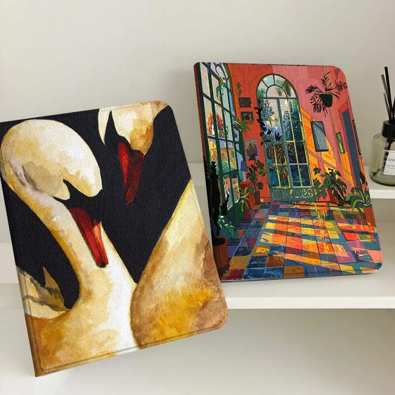 

Cartoon Swan Pair Art Gift Tablet Case For Samsung Tab Galaxy S6 S11 A A7 A8 A9 A11 10.1 10.4 10.5 Plus Lite