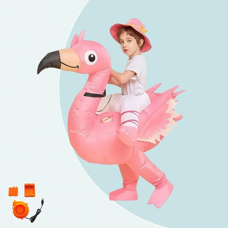 Pink Flamingo Inflatable Costumes Cartoon Animal Blow Up Clothes Halloween Party Cosplay Costume Funny Performance Props - view 6