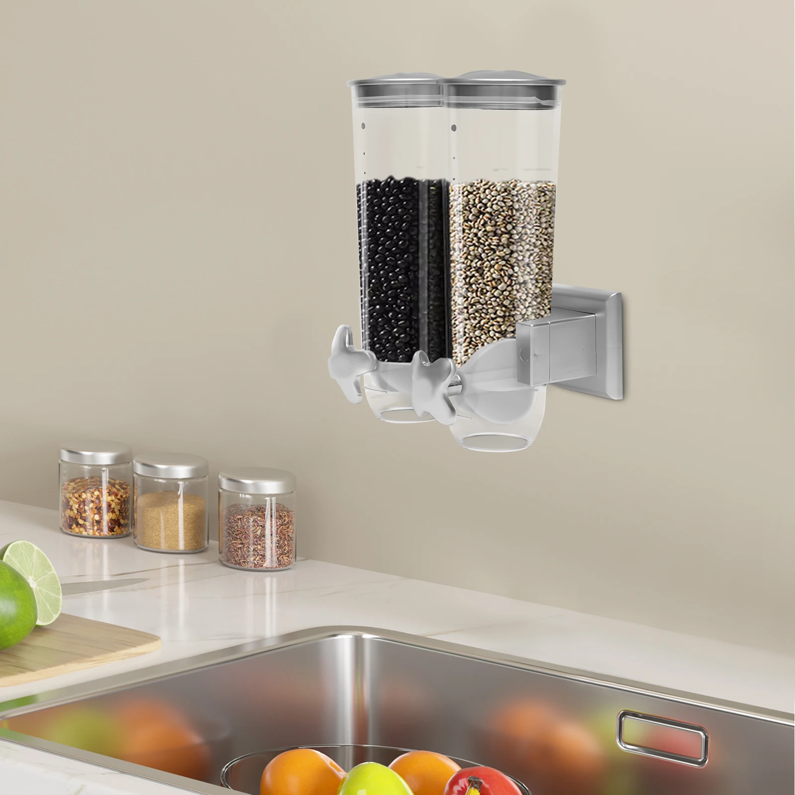 101oz السعة الإجمالية دلاء مزدوجة آلة توزيع الحبوب الجافة على الحائط لتخزين الأرز والدخن والأرز الأسود والأرز الأصفر #5