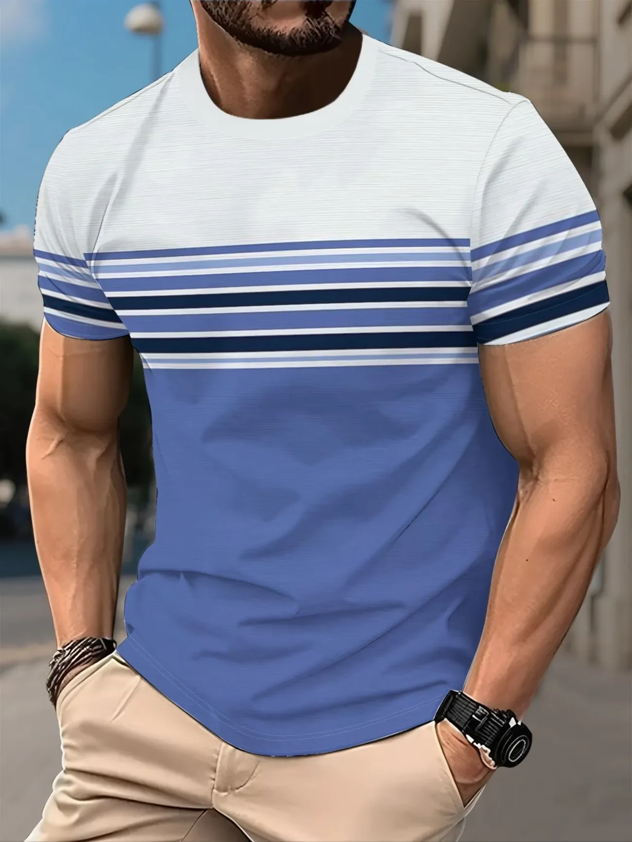 2026 summer new men's fashionable 3D printed short sleeved T-shirt, men's simple and casual, comfortable, trendy top