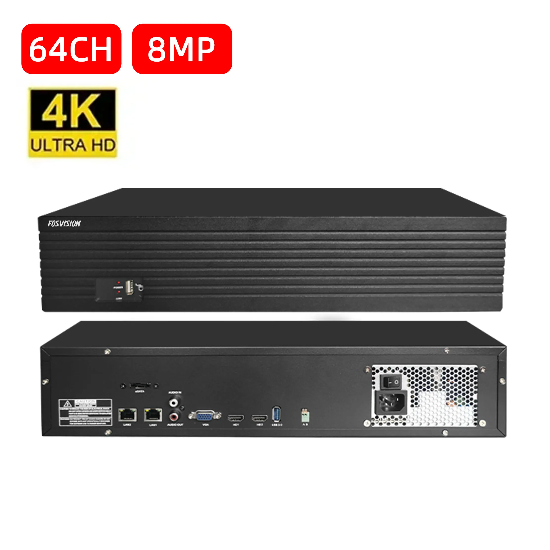 FOSVISION Sistema grabador de vídeo en red P2P 64 canales Nvr Grabador de vídeo en red de seguridad IP 8MP Cctv Nvr