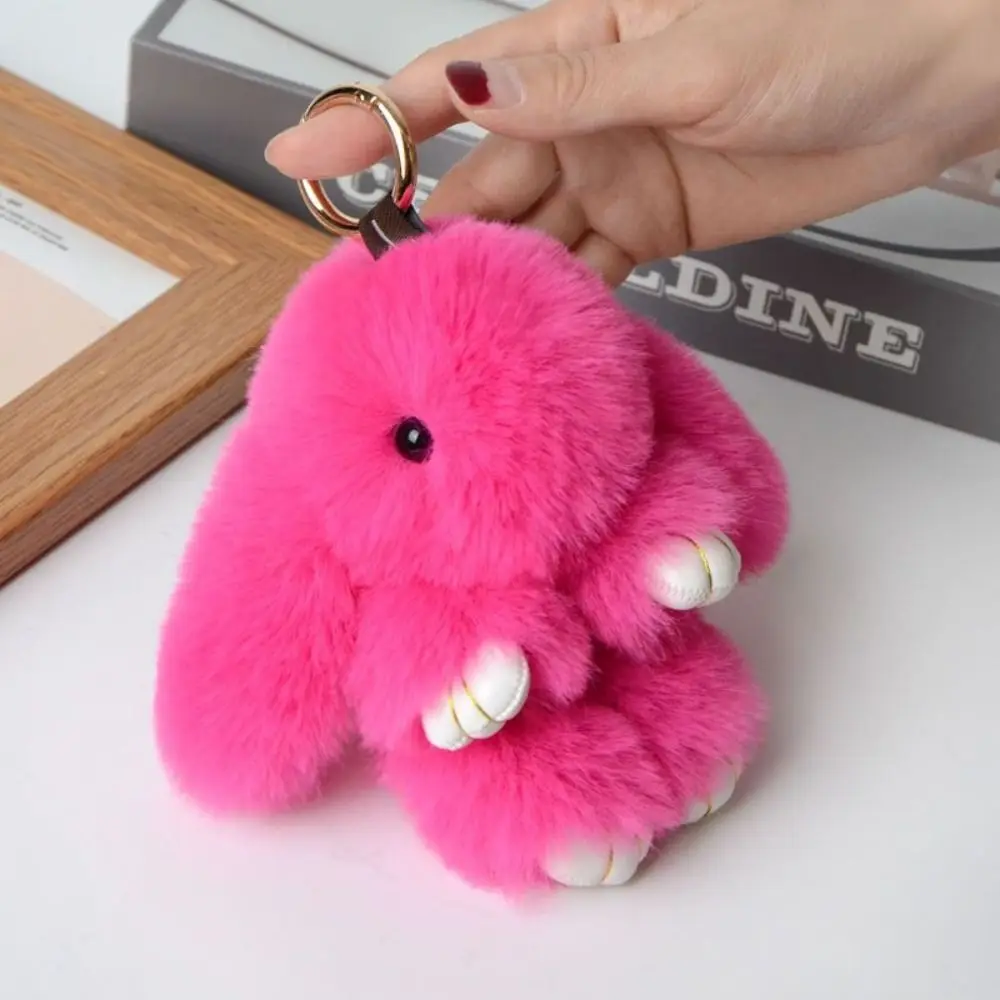 

Fur Pom Keyring Fashion Pluff Bunny Keychain Lovely Cute Play Dead Rabbit Doll Bowknot 18cm Rabbit Fur Keychain Women