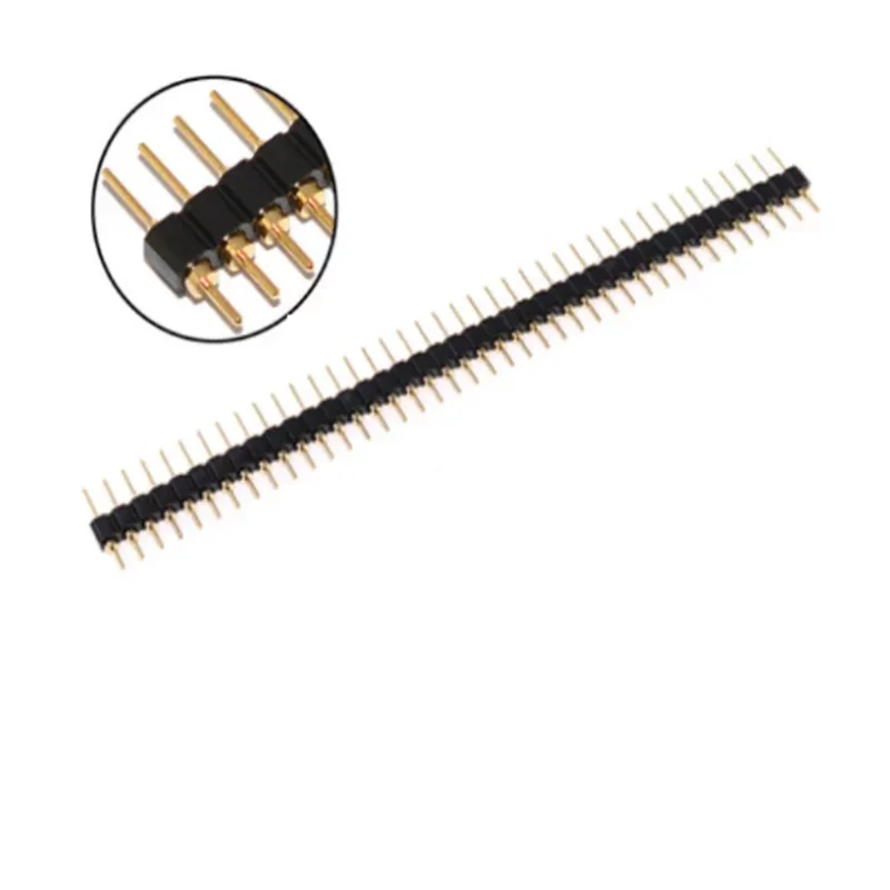 10pcs 2.54mm Pitch Gold Plated Male 40P 1*40 Round Pin Header Strip Hole Single Row Straight Socket Connector