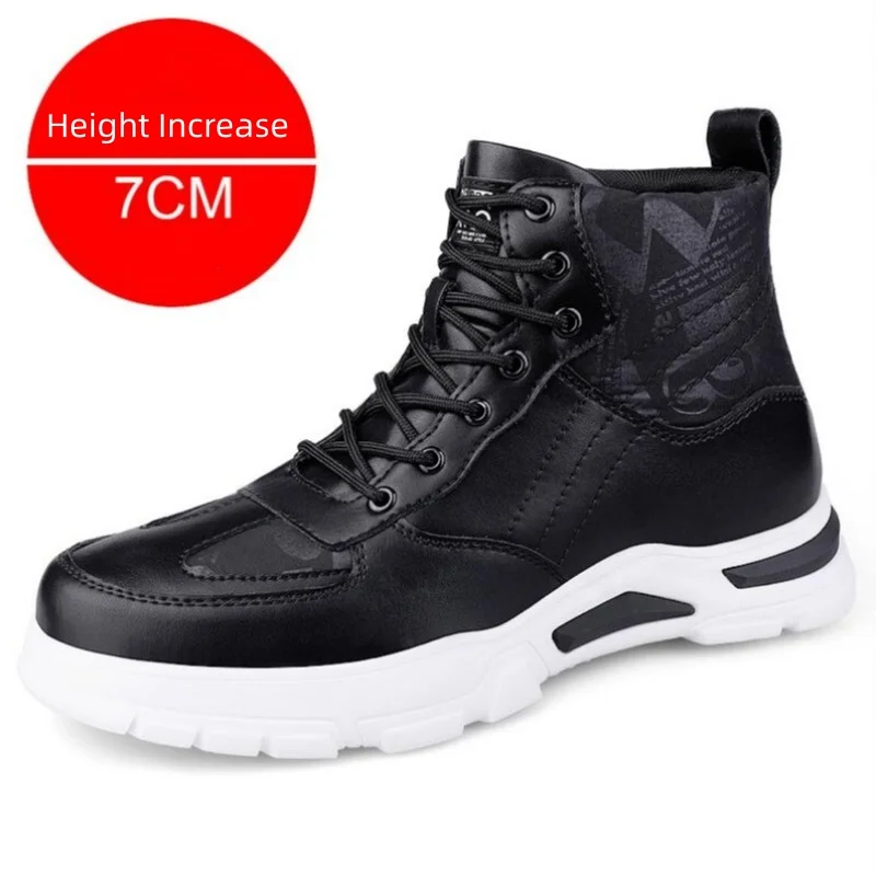 Man Elevator Shoes Hidden Heels Genuine Leather Ankle Boots 7CM Invisible Men Casual Inner Increase Sneaker