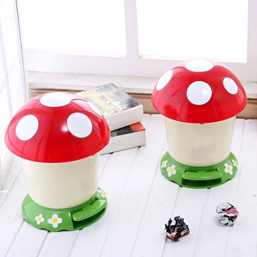

Mushroom Trash Can Home Garbage Bin Cute Cartoon Foot Operated Room Decoration Mini Size Sturdy Material Waste Bins