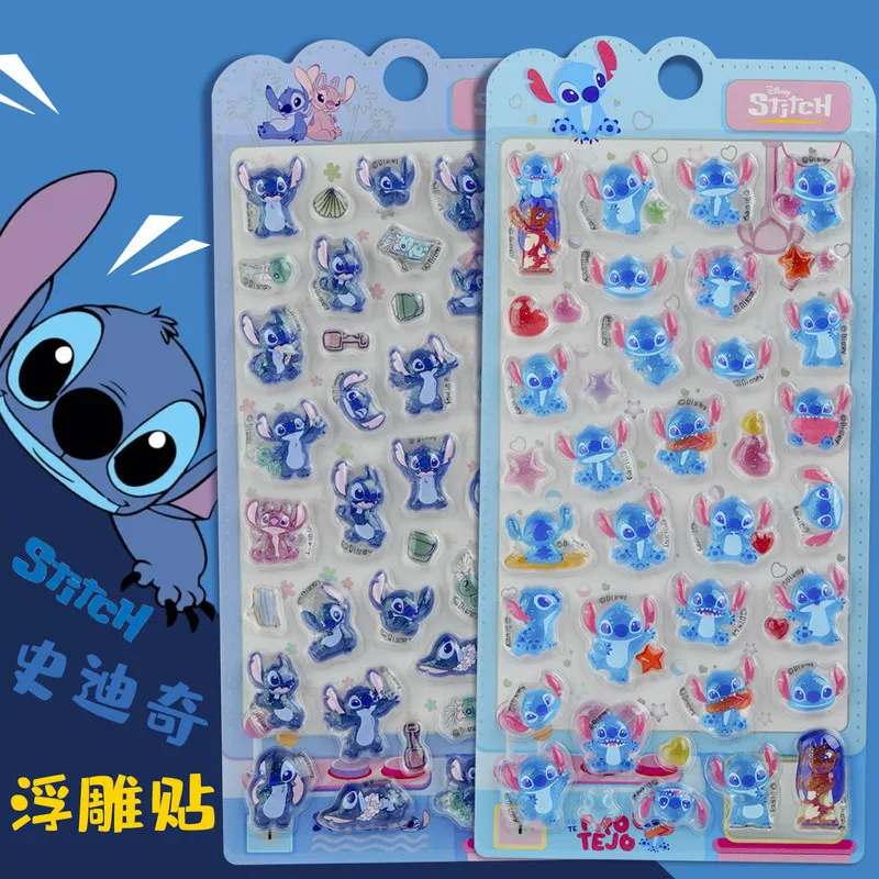 

Disney Authentic Stitch 3D Raised Relief Stickers Cartoon Animal Crystal Epoxy Stickers For Kids Phone Case Craft Decoration