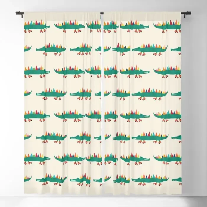 Crocodile On Roller Skates Blackout Curtains 3D Print Window Curtains For Bedroom Living Room Decor Window Treatments