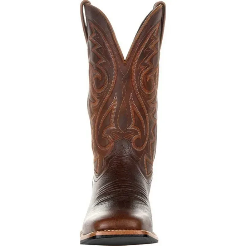 Men Boots Mid Calf Western Cowboy Motorcycle Boots Male Autumn Outdoor PU Leather Totem Med-Calf Boots Retro Designed Men Shoes