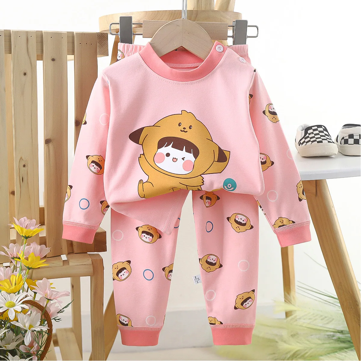 Spring Autumn Baby Cotton Clothes Set Children Underwear Base Shirt Kids Homewear Boys Girls Cartoon Print Long Sleeve Pajamas