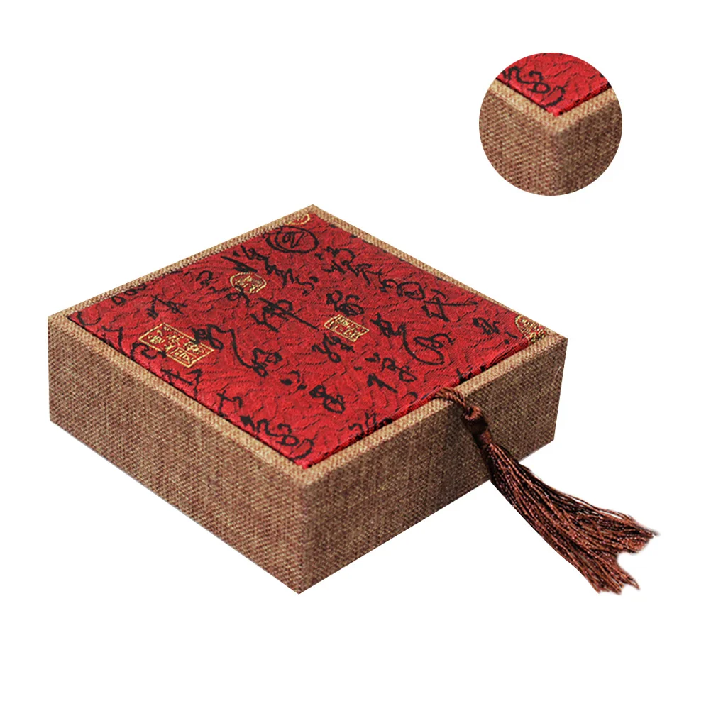 

1pc Buddhist Prayer Beads Box Chinese Retro Red Tassel Jewelry Gift Box Premium Packaging Container For Accessories Organizer