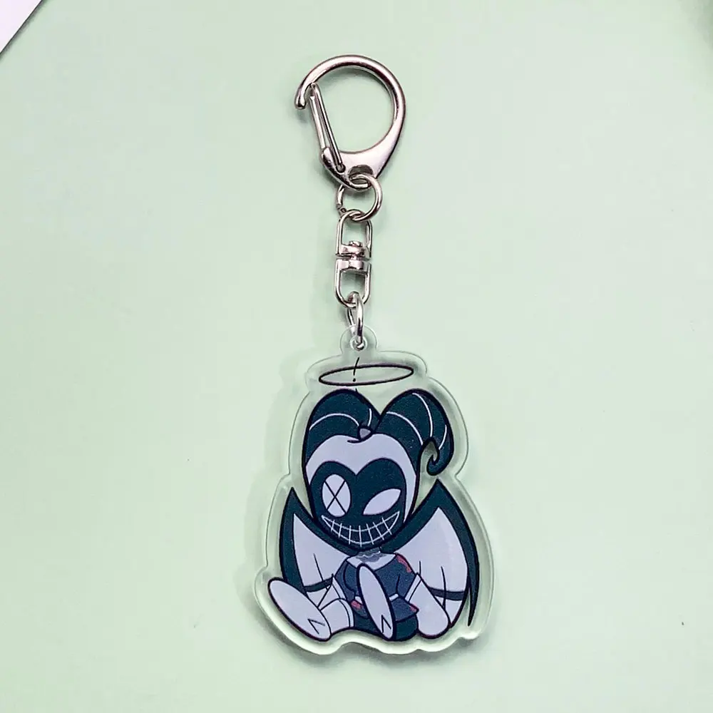 شخصيات كرتونية Hazbin فندق سلسلة مفاتيح سيارة من الأكريليك اكسسوارات حقيبة عصرية ساحرة على ظهره قلادة حلقة رئيسية هدايا للأصدقاء