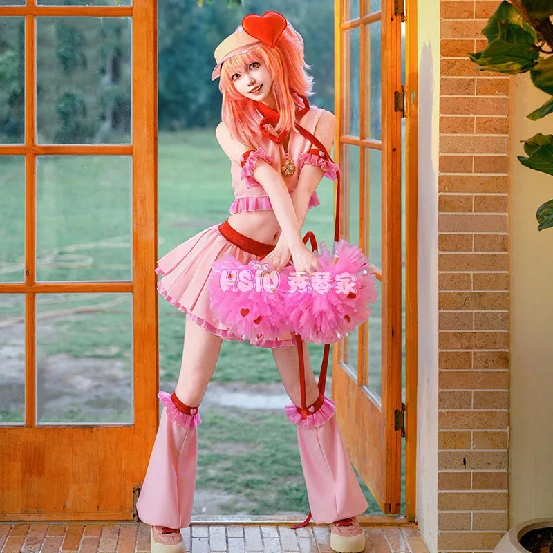 qq28LQAnime Shugo Chara Cosplay Ran disfraz peluca pelo combate batalla uniforme rosa traje corazón sombrero mujer niñas fiesta de Halloween