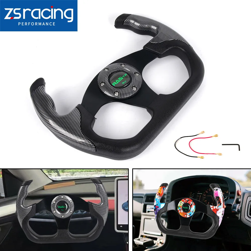 13 Inch 325mm Flat Drift Racing Steering Wheel, U-Shape Horn Button, Universal 6 Bolt HolesCar Modification SteeringWheel STW046