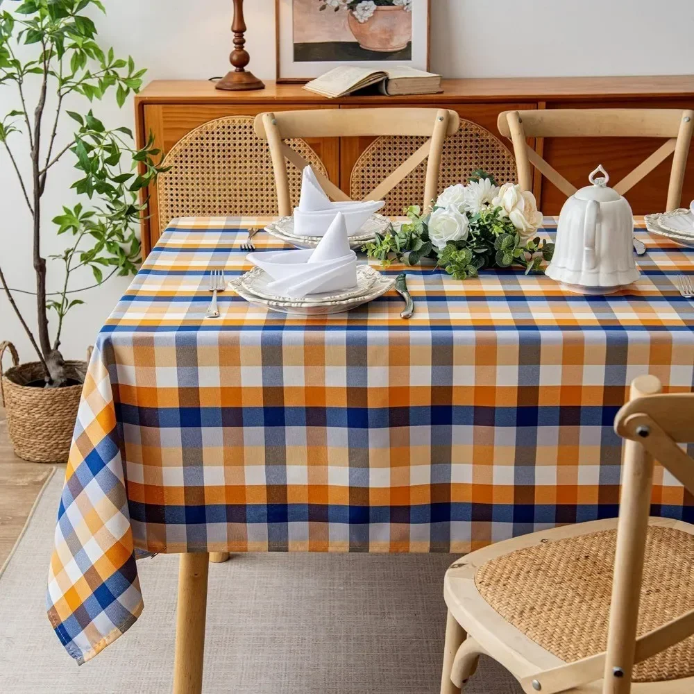 1pc Autumn Buffalo Check Tablecloth - Orange, Blue and White Check Pattern YZB