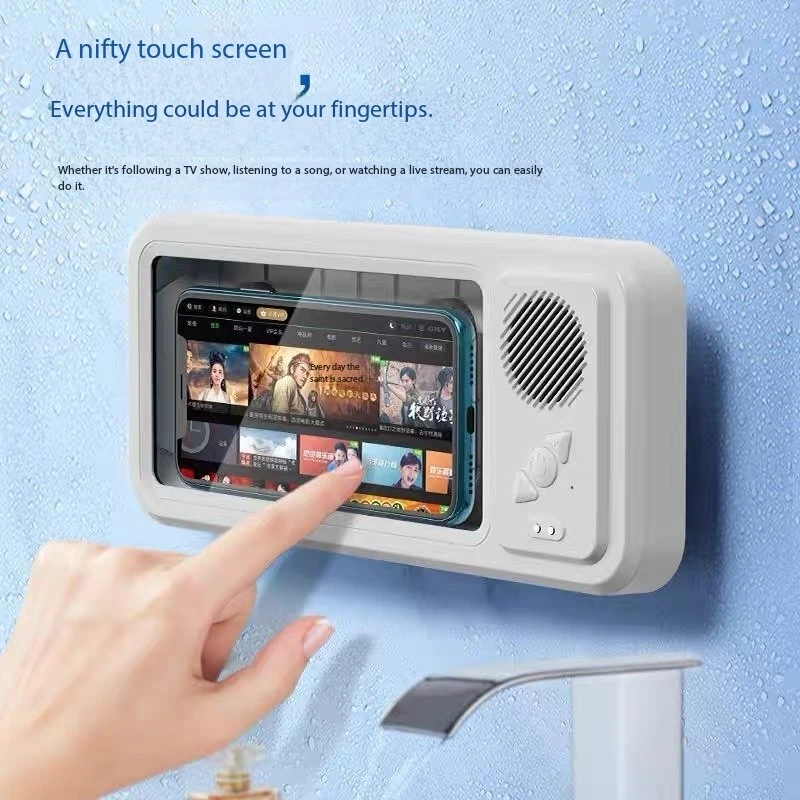 

Shower Phone Holder with Bluetooth Speaker IPX4 Waterproof Anti-Fog Touch Screen Wall Mount Phone Holder for Shower Bathroom