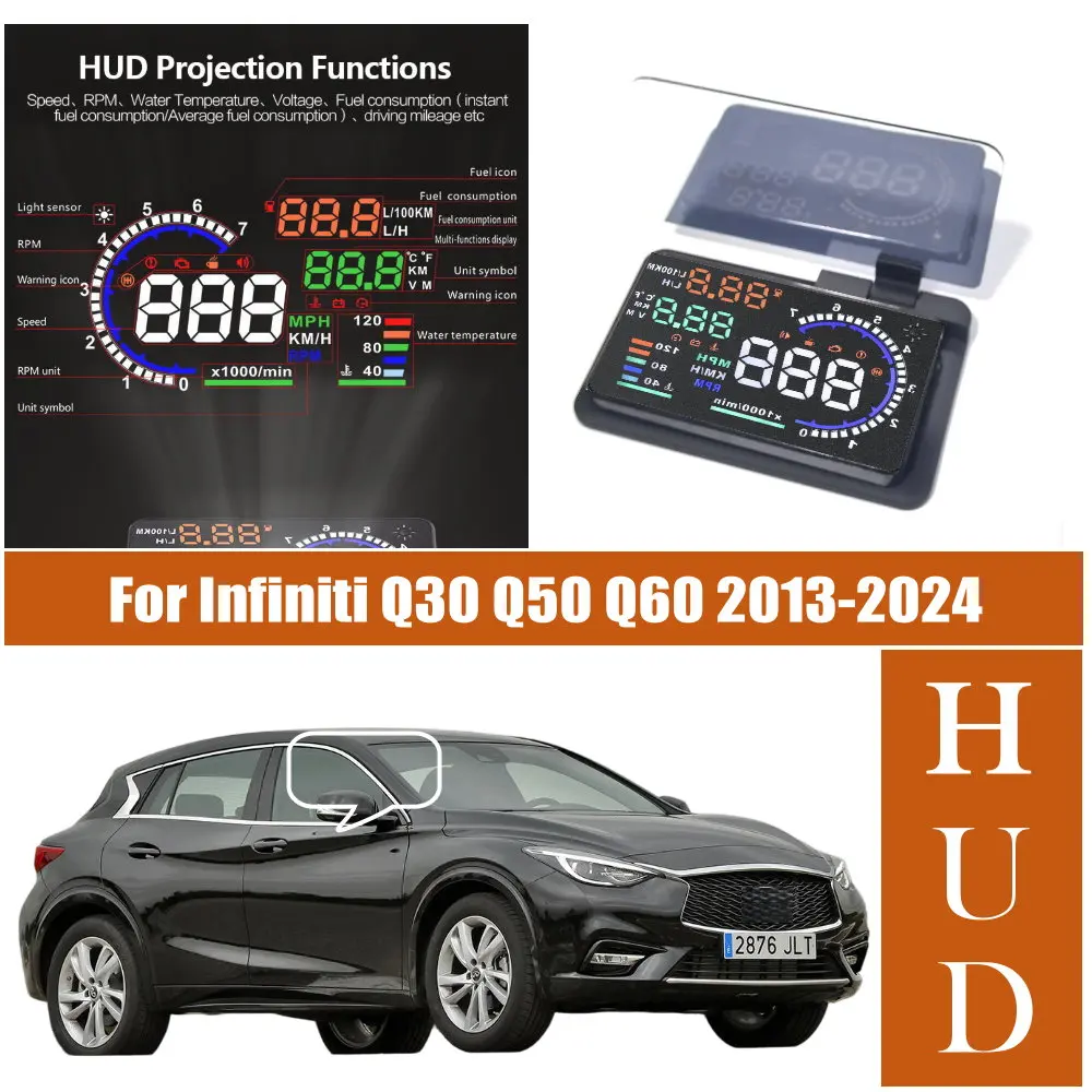 Car HUD Head Up Display LED Windshield Projection For Infiniti Q30 W176 2015-2019 Q50 V37 2013-2024 Q60 CV36 CV37 2014-2022