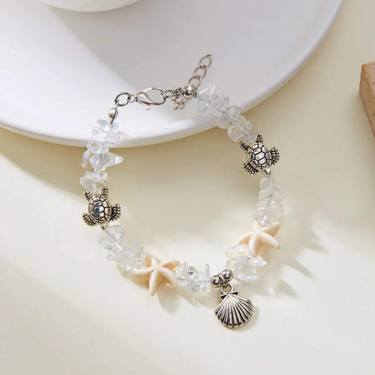 Boho-Armbänder mit zerstoßenen Steinen, Muscheln, Seesternen und Schildkröten für Damen und Herren, Sommer, Strandurlaub, Ozean, Meerestiere, Armreif, Partyschmuck – Detail 21