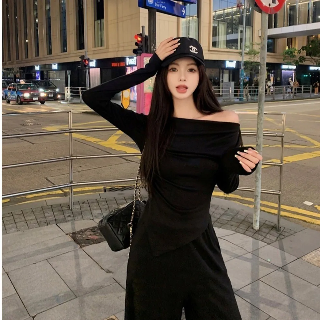 Early Spring Casual Long Sleeve Top And Wide Leg Pants Two Piece Set for Small Stature Shoulder Angle Age Reduction