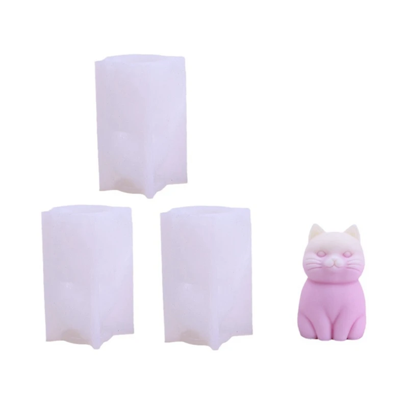 3PCS 3D Cute Kitten Plaster Animal Soap Resin Crystal Making DIY Chocolate Mould Home Crafts