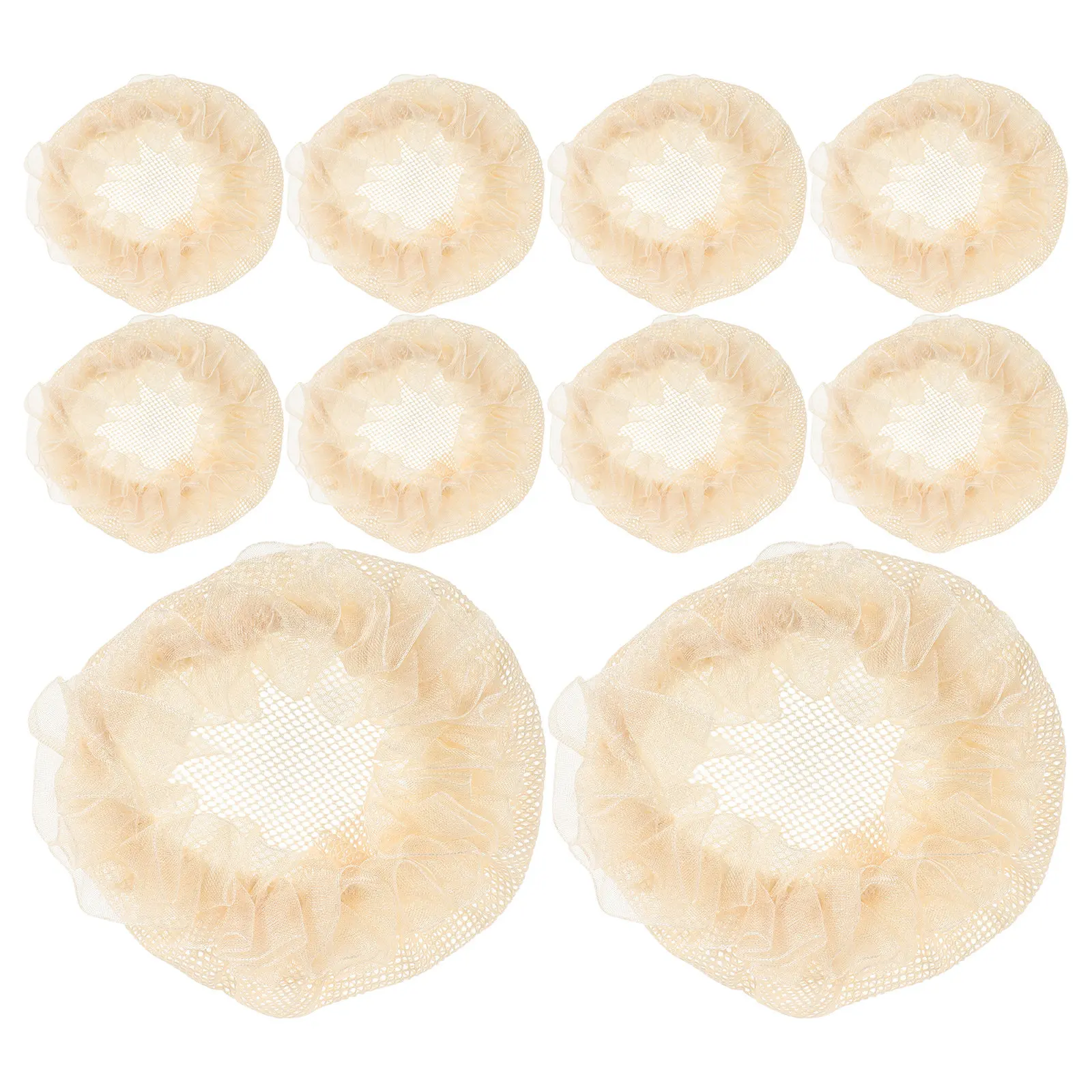 10Pcs Elastic Hair Nets Ballet Hair Bun Covers Beige Lace Trim Hairnet Dance Accessories for Elastic Hairnet