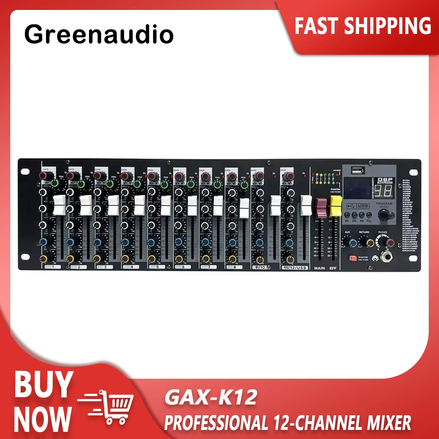 GAX-K12 embedded 12 channel mixer mixing effect simulation audio console professional rack installation